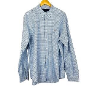 RALPH LAUREN Mens Classic Fit Checkered Blue Collared Long Sleeve Shirt XL